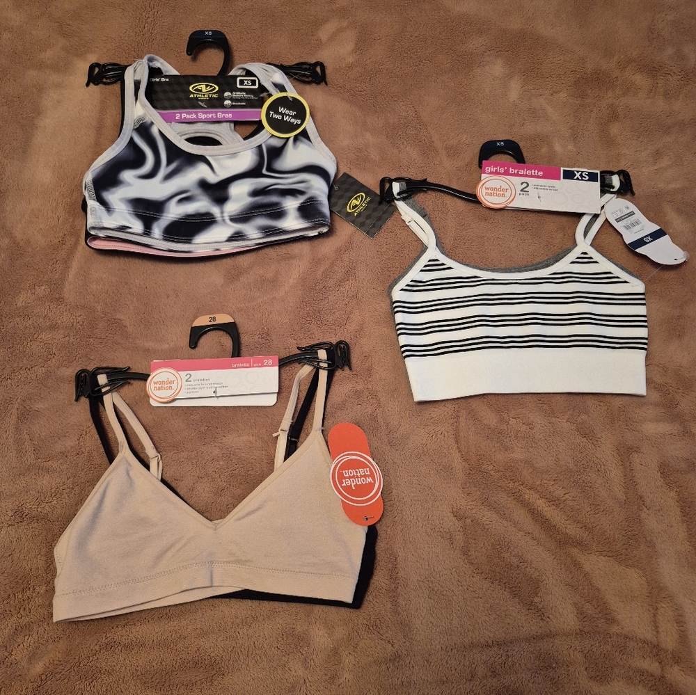 NWT Lot Of 3 Wonder Nation And AW Girls Bra 2-pscks Size XS Or 28